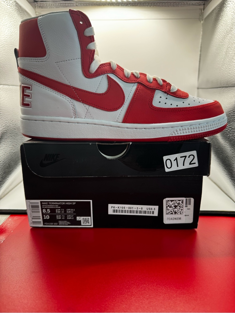 Comme des Garcons Nike Terminator High SP CDG Red White Men Size 8 FD4159-102 NI